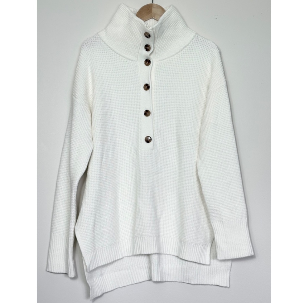 Ann Taylor - Waffle Button Tunic Sweater - Ecru | L